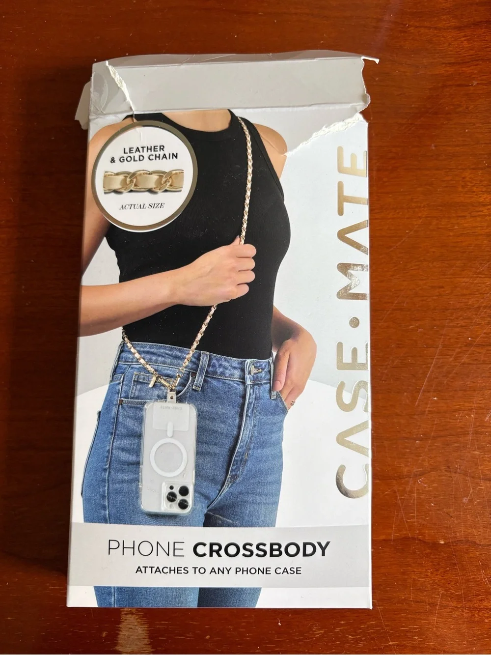 case-mate White Leather & Gold Chain Phone Crossbody
